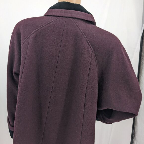Vintage 1970s Jofeld Wool Coat Plum Swing Velvet Trim Winter Plus Size 1X - Picture 13 of 15